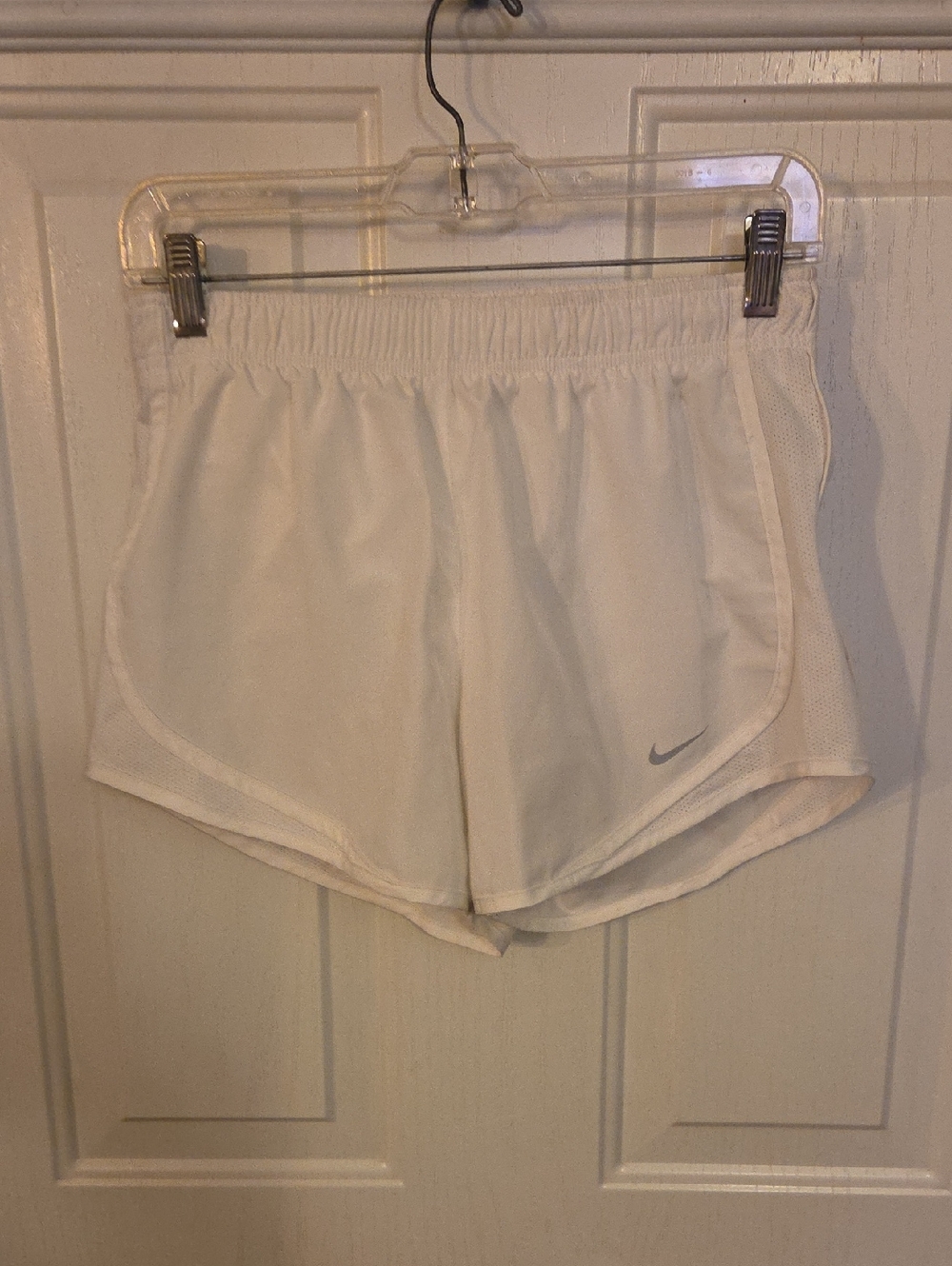 Nike Women's White Athletic Running Shorts with Grey Swoosh Size Small